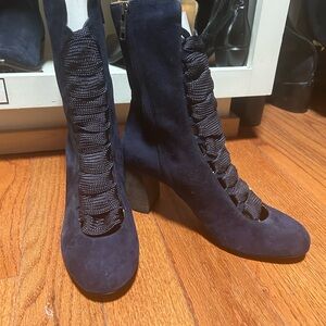 Chloe Dark Blue Lace-Up Boots